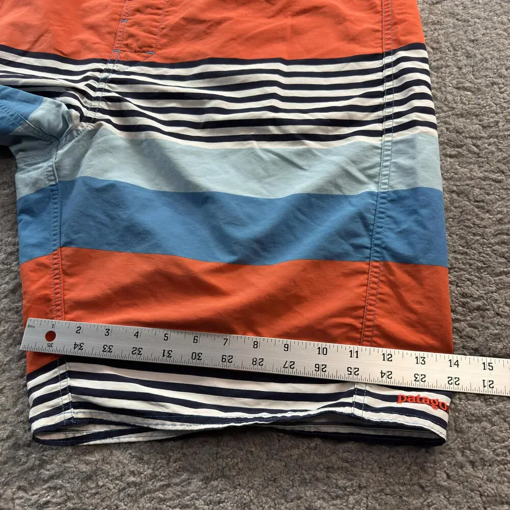 Patagonia Nylon Board Shorts Wavefarer Colorblock Size 40 Orange Blue‎ Striped